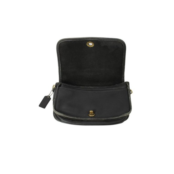 COACH Penny Pocket Black Genuine Leather Gold Classic Turn Lock Small Messenger - Picture 7 of 9